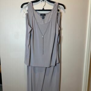 NWD R&M Richards Beige Pantsuit Tank & Pants Set Necklace Womens Plus Size 14W